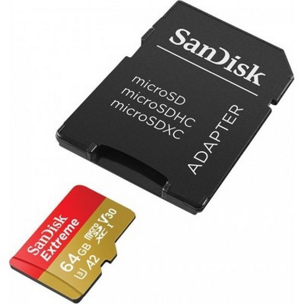 

Карта памяті MicroSDHC 64 GB class 10 SanDisk UHS-I U3 Extreme A2 + SD Adapter SDSQXA2-064G-GN6MA, 64 GB microSDXC UHS-I U3 Extreme A2 + SD Adapter SDSQXA2-064G-GN6MA