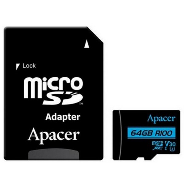 

Карта памяті MicroSDHC 64 GB class 10 Apacer UHS-I U3 + SD Adapter AP64GMCSX10U7-R, 64 GB microSDXC UHS-I U3 + SD Adapter AP64GMCSX10U7-R