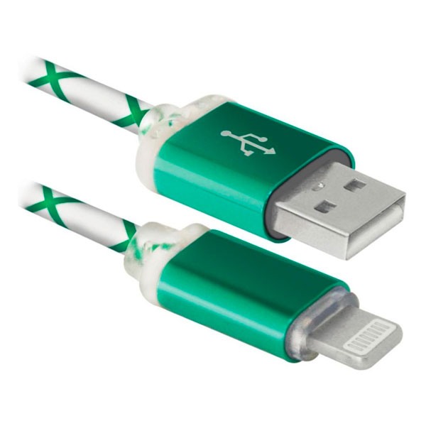 

Кабель USB (папа) = Apple Lightning Defender ACH03-03LT GreenLED, ACH03-03LT USB(AM)-Lightning BlueLED backlight 1m (87551)