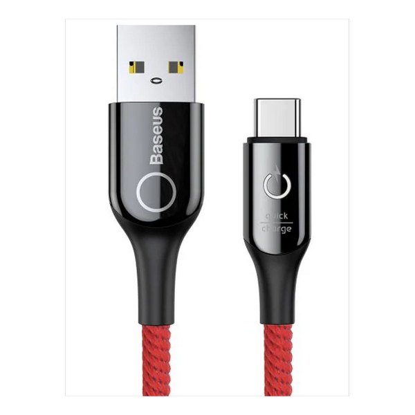 

Кабель USB (папа) = USB type C (папа) 1 м Baseus C-shaped Light Intelligent power-off 3A Red, CATCD-01