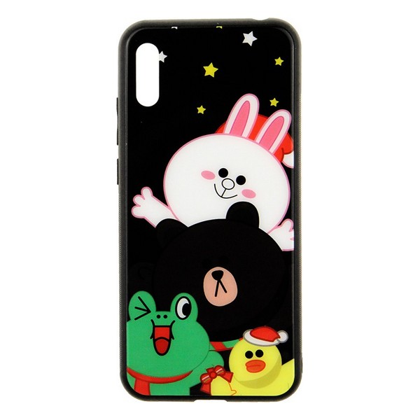 

Накладка для Huawei Y6 2019 TOTO Cartoon Print Glass Case Line friends all about, Cartoon Print Glass Case Huawei Y6 2019 Line friends all about