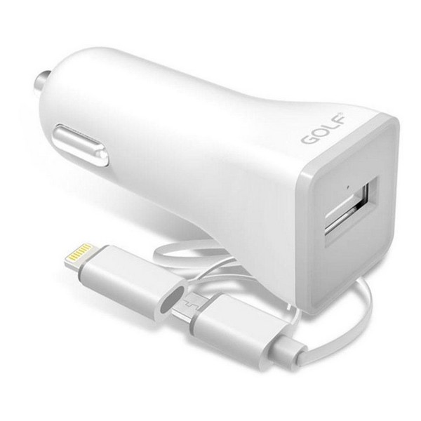 

Адаптер автомобільний універсальний 2xUSB 2.1А Golf GF-C3 Car charger + 2 in 1 cable White, GF-C3 Car charger + 2 in 1 cable 1USB 2,1A White