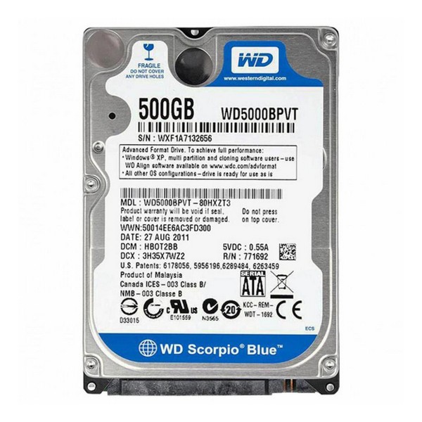 

Жорсткий диск внутрішній HDD 500 GB Western Digital Blue WD5000BPVX, Blue 2.5' WD5000BPVX