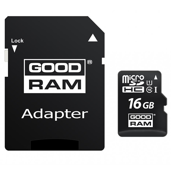 

Карта памяті MicroSDHC 16GB class 10 (SD адаптер) GoodRam UHS-I, 16GB class 10 (SD адаптер) GoodRam UHS1